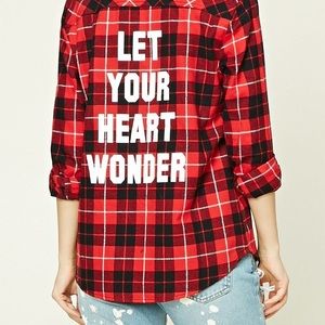 Forever 21 Let Your Heart Wonder Black Red Flannel